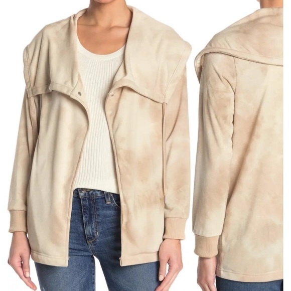 Bagatelle Tan Cream French Terry Draped Tie Dye Jacket - Picture 1 of 4